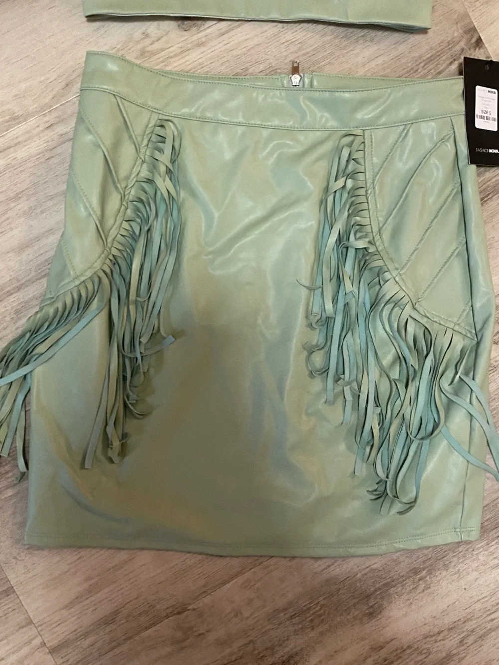 Fashion Nova Sage Faux Leather Fringe Two-Piece Set - NWT